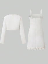 Bow Front Jacket & Frill Trim Cami Dress